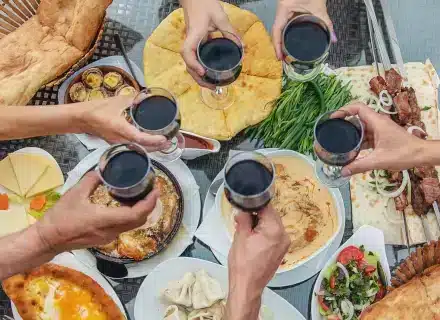 Gastronomic Georgian meal with wines